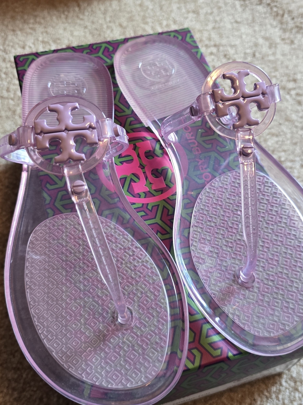 Tory Burch Pink Jelly Logo Thong Sandals - Picture 2 of 3